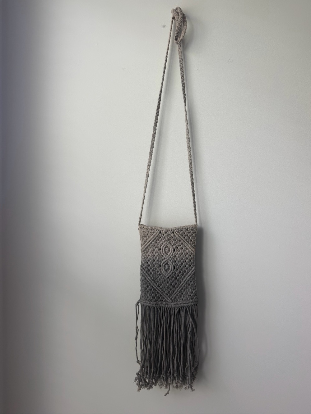 Ecote Neutral Ombre Macramé Crossbody Bag in Gray-Taupe